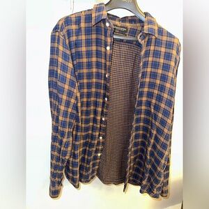 Large Orange and Blue Plaid Banana Republic casual button down sweater